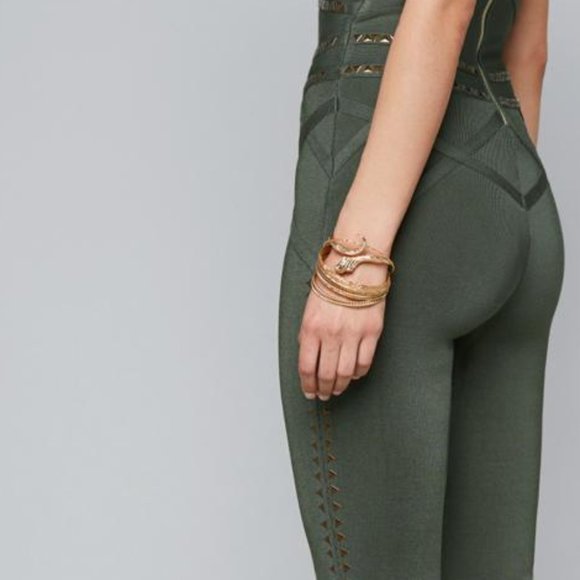 BEBE XS NWT Green Beetle Catsuit Bandage Bodycon Studded Jumpsuit Fetish Punk - Picture 3 of 8